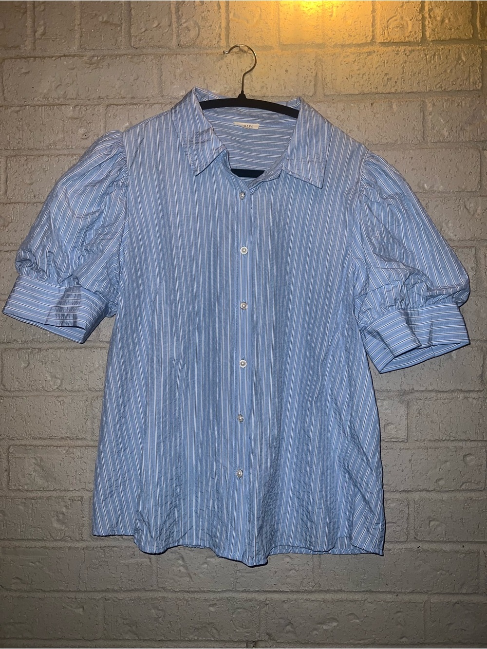 Jodifl large blue striped short bubble sleeve mini dress button down